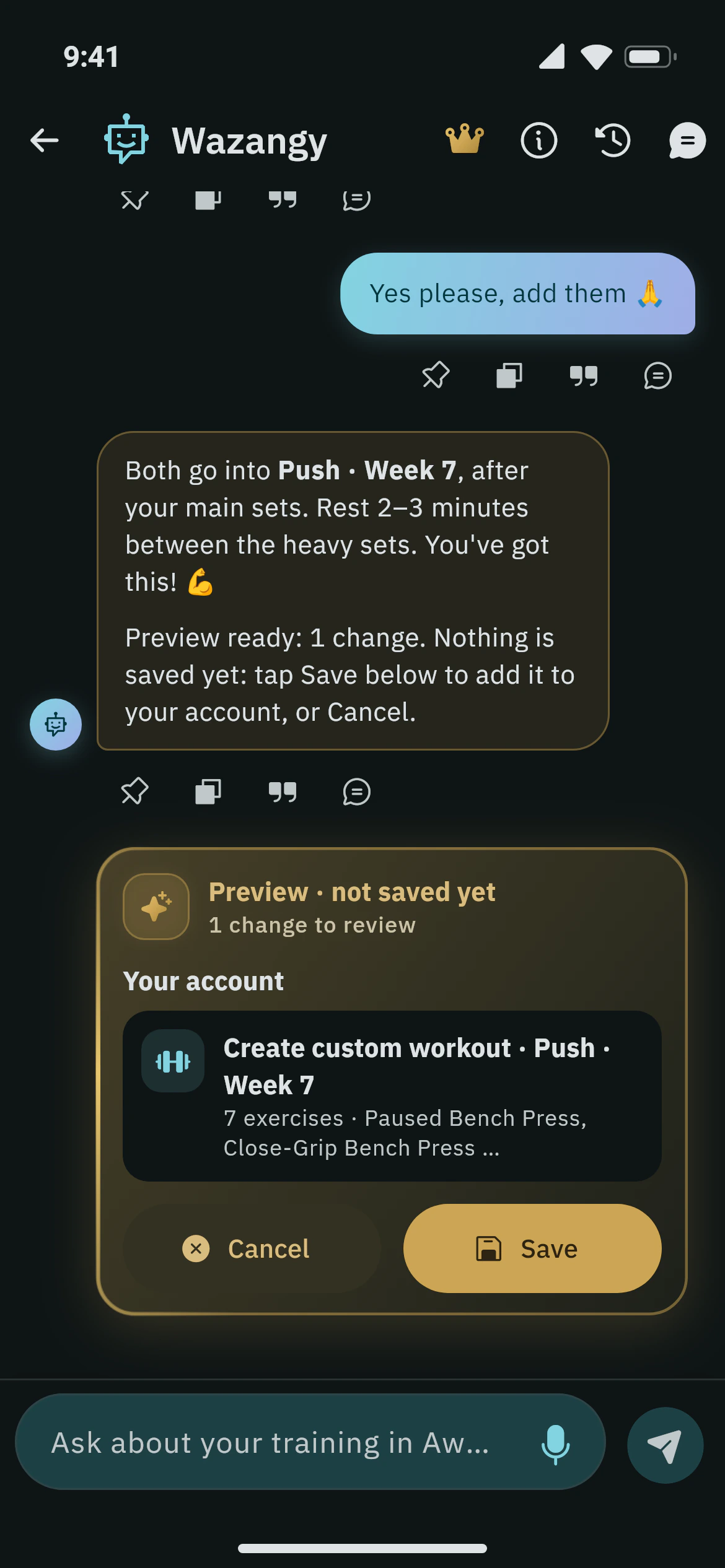 Chatting with Wazangy, the Awzany AI chat, about a bench press plateau