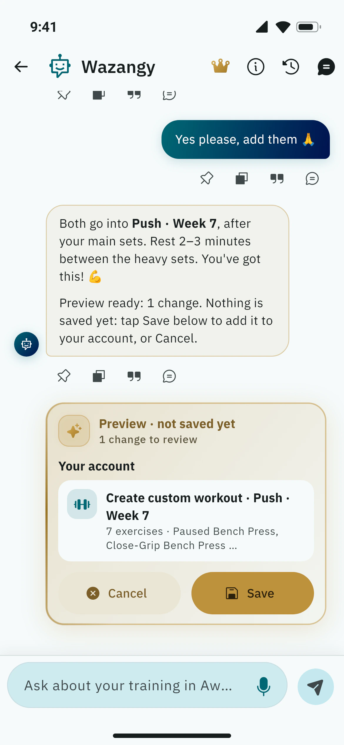 Chatting with Wazangy, the Awzany AI chat, about a bench press plateau