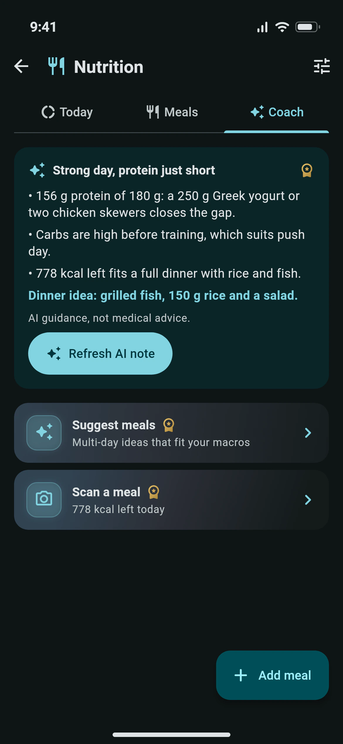 The Awzany AI nutrition note: protein left today and a dinner idea that fits the macros