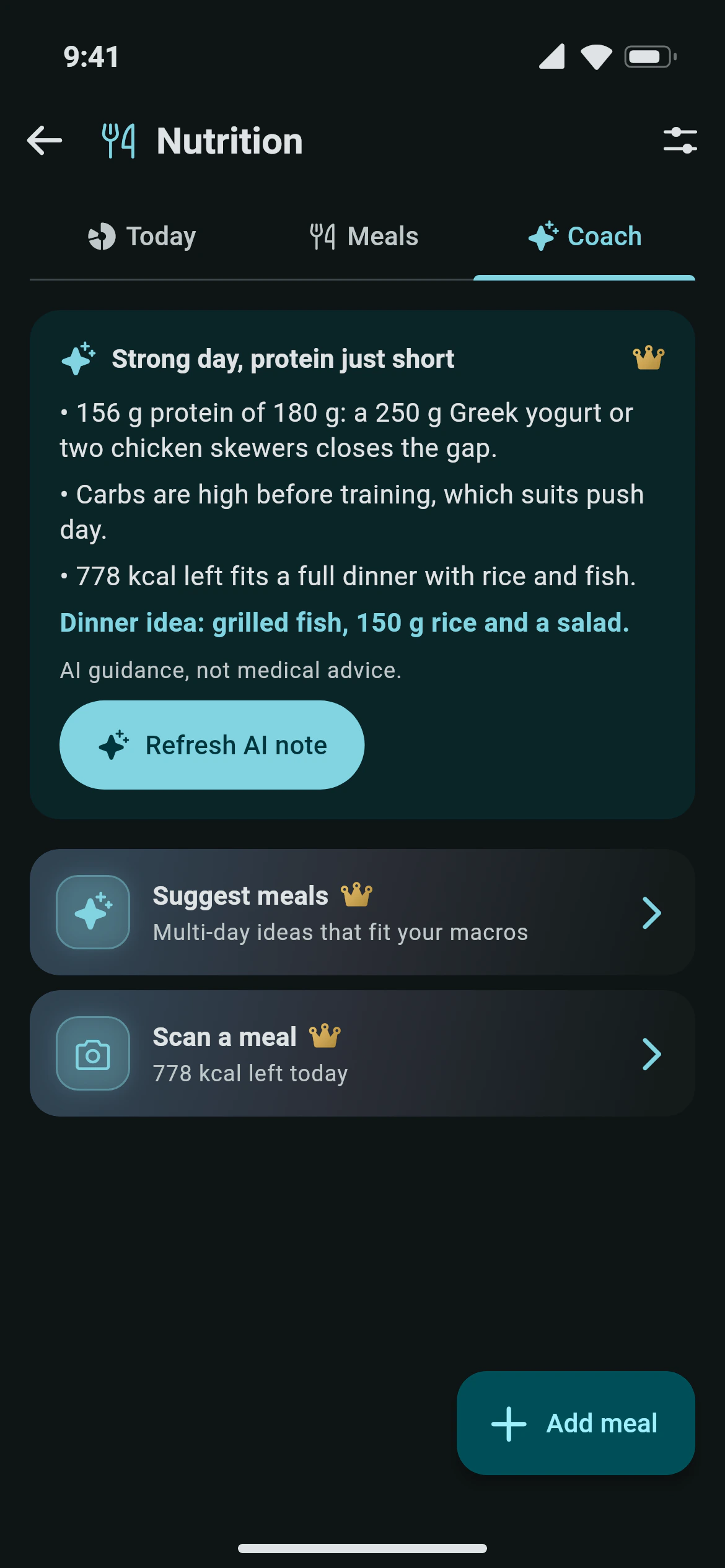 The Awzany AI nutrition note: protein left today and a dinner idea that fits the macros