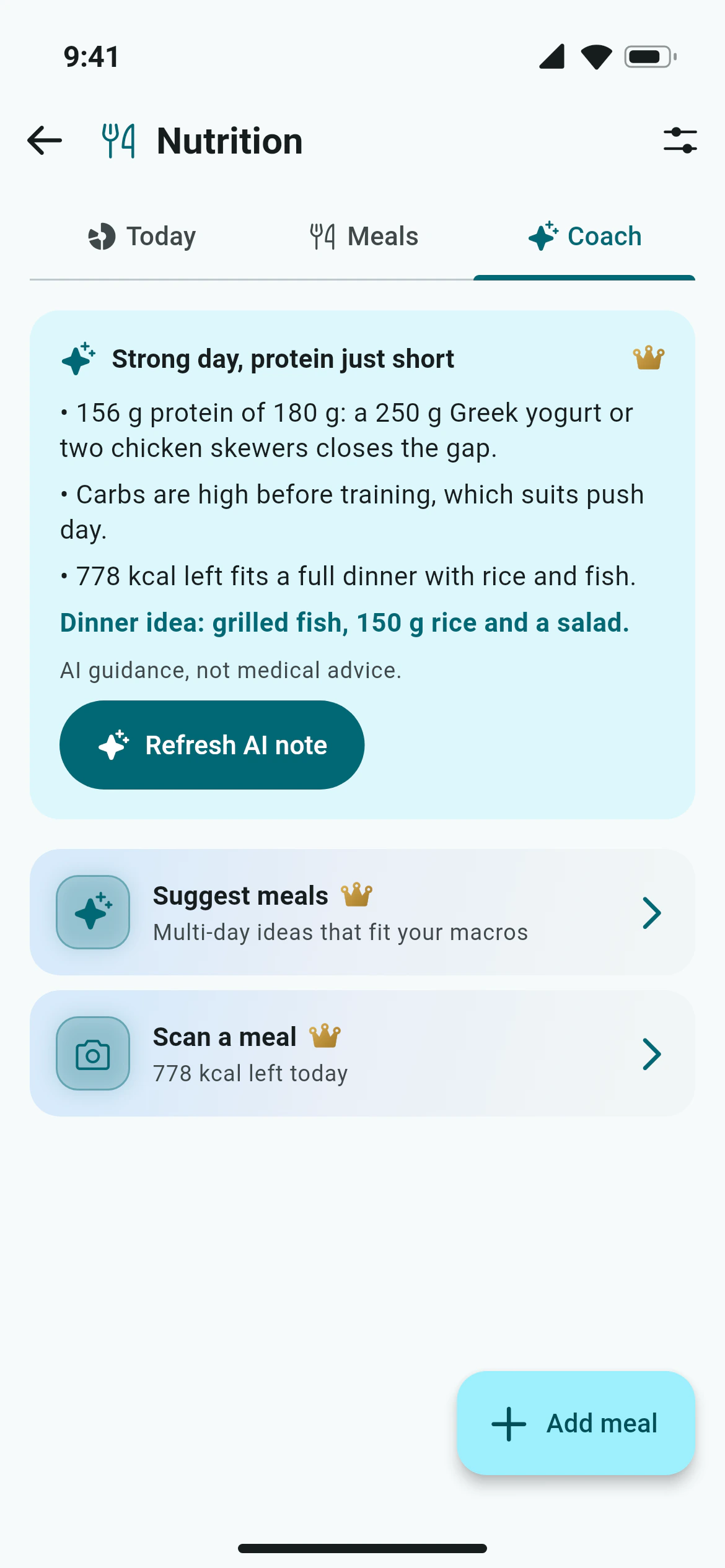 The Awzany AI nutrition note: protein left today and a dinner idea that fits the macros