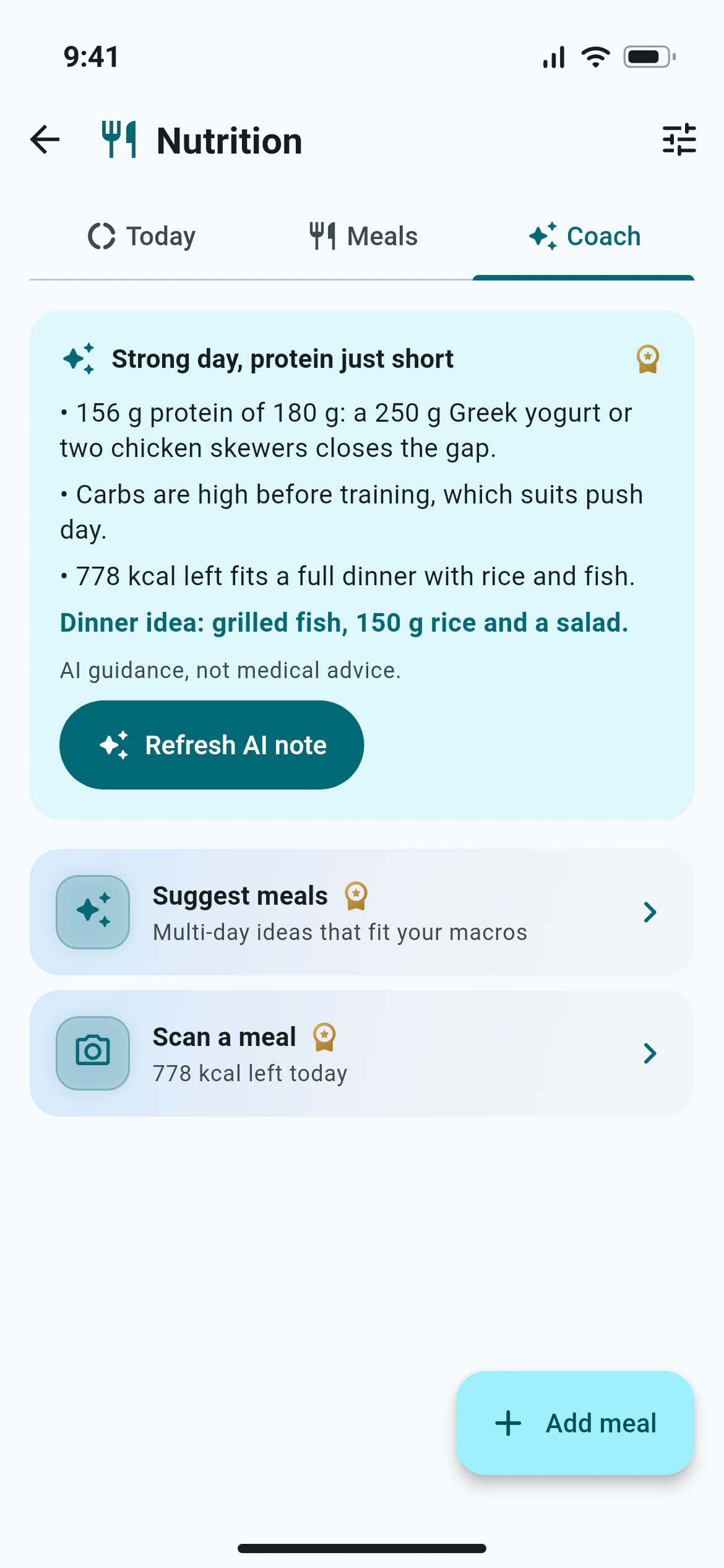 The Awzany AI nutrition note: protein left today and a dinner idea that fits the macros
