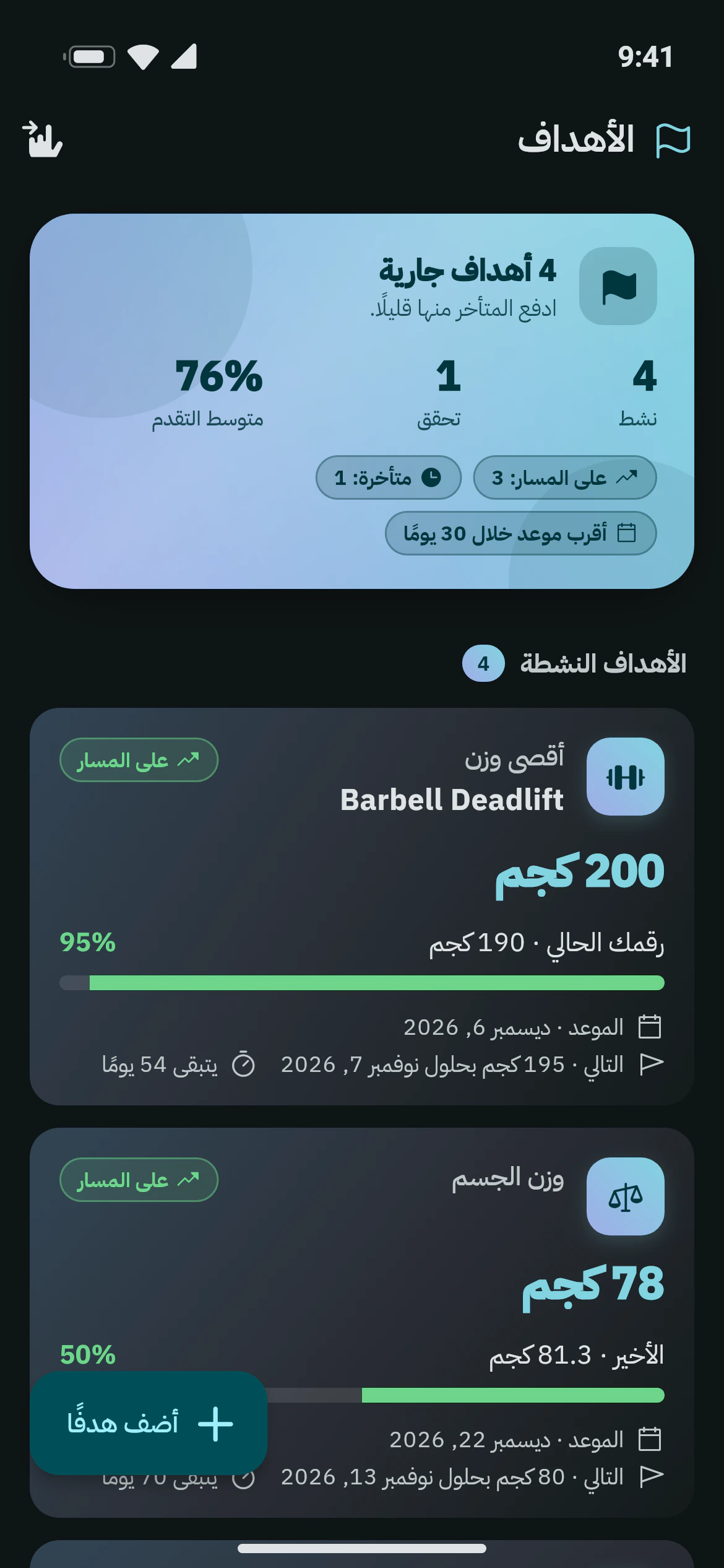 أهداف بأشرطة تقدّم وتواريخ مستهدفة في أوزاني