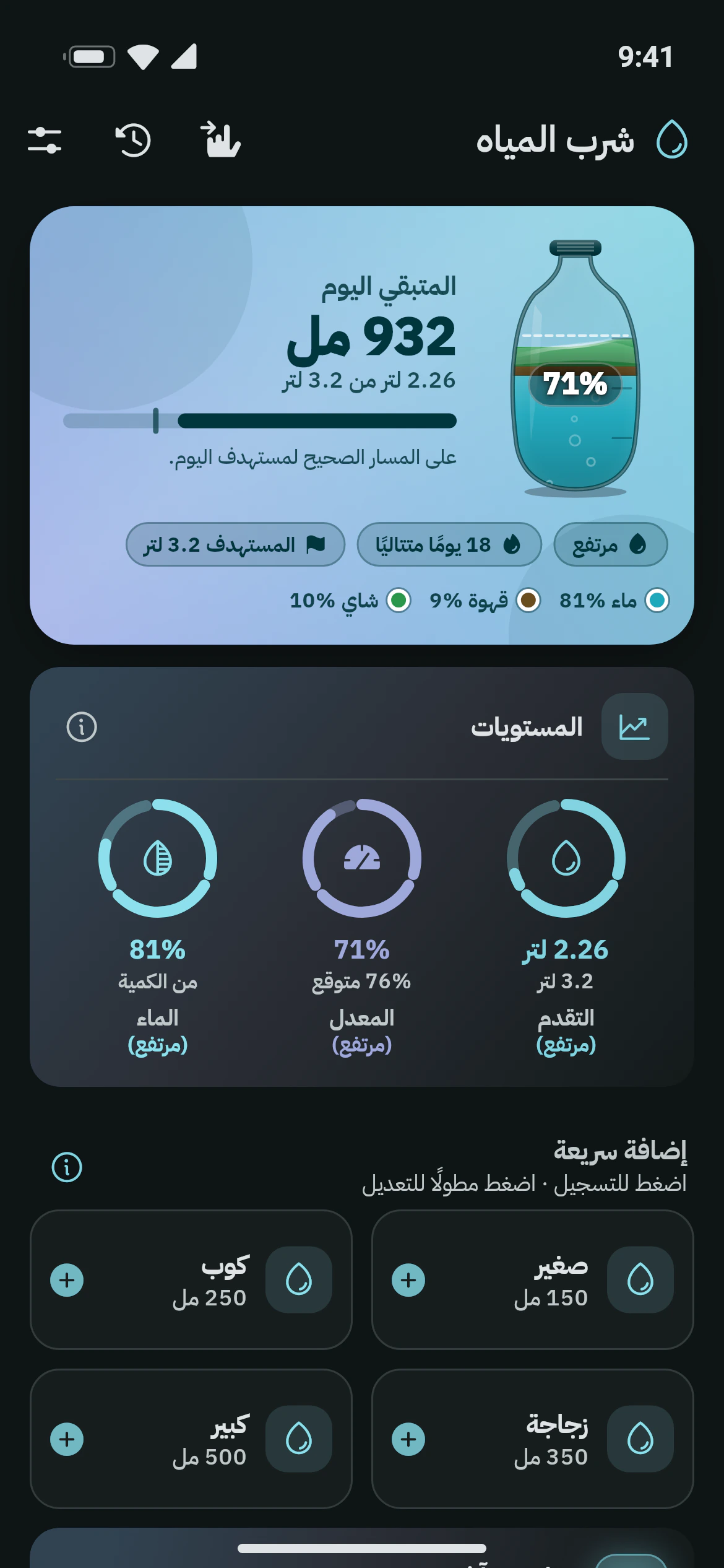زجاجة المياه في أوزاني تمتلئ نحو المستهدف اليومي لشرب المياه