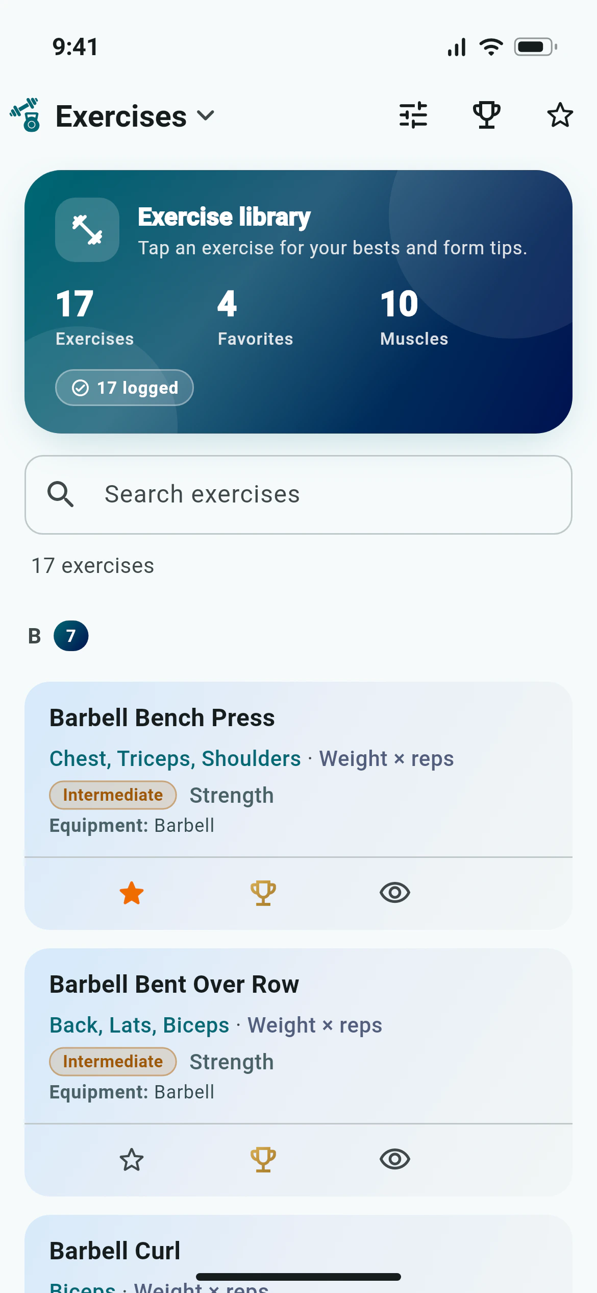 The Awzany exercise library with search, filters and a front and back body map